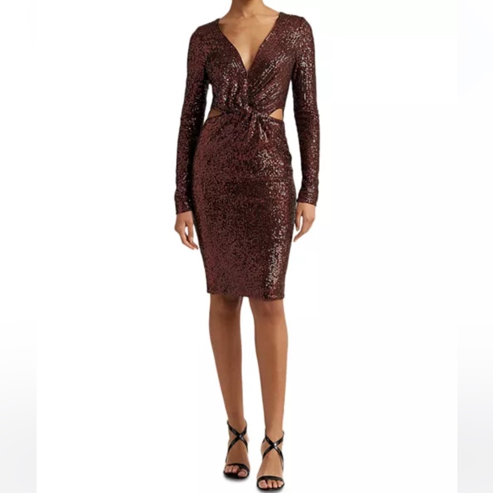 Lauren Ralph Lauren nwt gold sequin cocktail long sleeve dress size 2 small